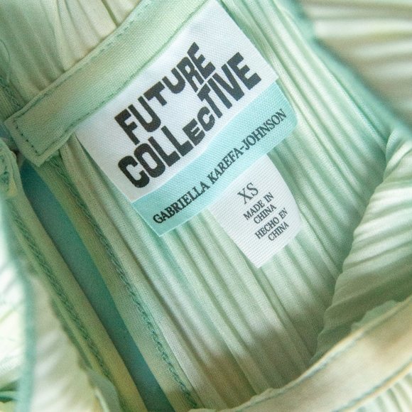 Future Collective Retro Green Pleated Ruffle Trim High Neck Midi Dress Sz XS - Picture 4 of 10